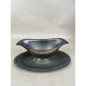 Vintage William Rogers Silverplate Gravy Sauce Boat Dish‎ w/ Attached Tray Plate